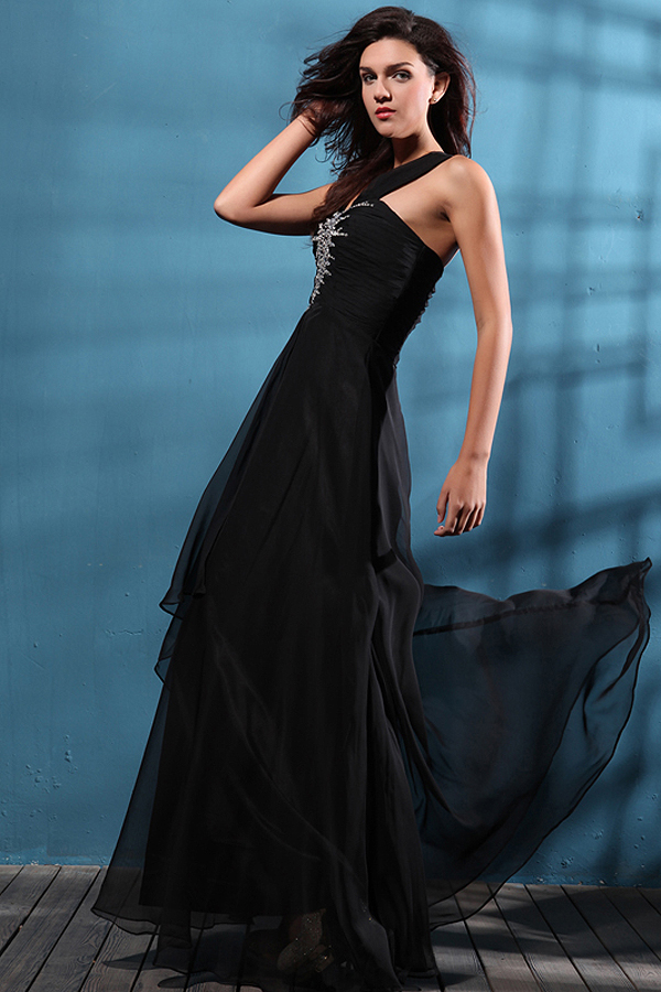 Enchanting One Shoulder Full Length Chiffon Dress - Click Image to Close